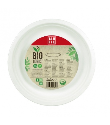 #T8622 alufix-biologic-tanier-plytky-23cm-biely-kompostovatelny-12ks