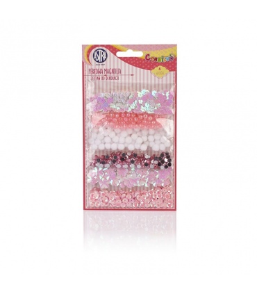 #T12647 astra-creativo-pink-dekoracna-sada-konfety-krystaliky-koralky-flitre-v-ruzovej-farbe-6-druhov