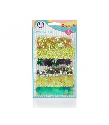 #T12642 astra-creativo-smaragd-dekoracna-sada-konfety-krystaliky-koralky-flitre-v-zelenej-farbe-6-druhov