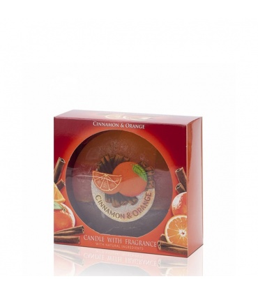 #T2267 bartek-cinnamon-orange-vonava-sviecka-disk-480g-priemer-13cm-v-krabicke