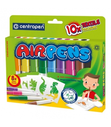 #T2899 centropen-1539-10-air-pens-textile-colours-fukacie-fixky-na-textil-obsahuje-8-sablon-10-farieb