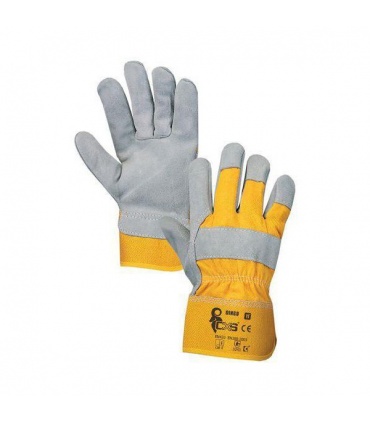 #T12230 dingo-pracovne-rukavice-kombinovane-brusena-koza-textil-farba-sivo-zlta-velkost-11-xxl