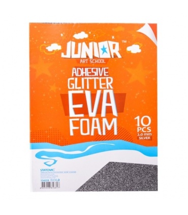 #T11147 junior-adhesive-glitter-eva-foam-dekoracna-pena-a4-2mm-glitter-samolepiaca-strieborna-10ks