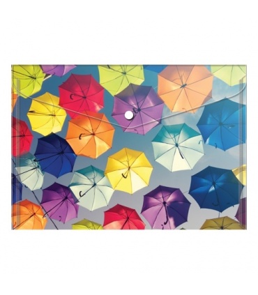 #T10705 junior-colorful-umbrellas-plastova-obalka-a4-s-patentkou-motiv-dazdniky