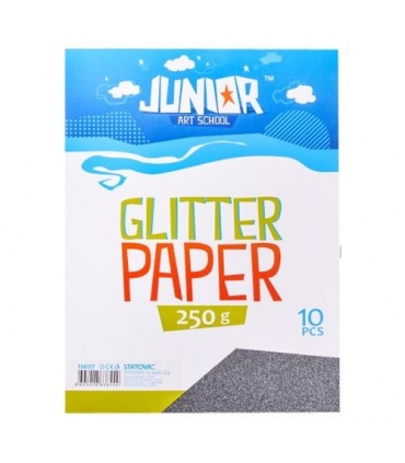 #T6896 junior-jolly-glitter-paper-dekoracny-papier-a4-250g-glitter-cierny-10ks