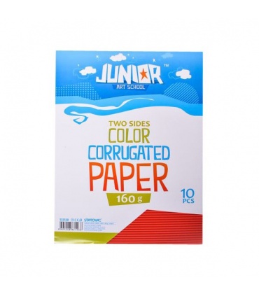 #T15871 junior-jolly-waves-two-sides-color-corrugated-paper-dekoracny-papier-a4-160g-vlnkovy-cerveny-10ks