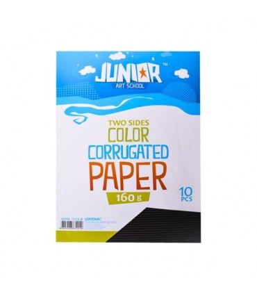 #T15872 junior-jolly-waves-two-sides-color-corrugated-paper-dekoracny-papier-a4-160g-vlnkovy-cierny-10ks