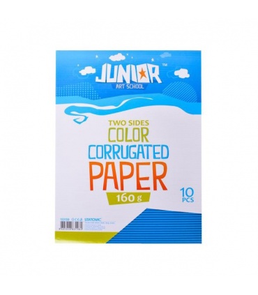 #T15874 junior-jolly-waves-two-sides-color-corrugated-paper-dekoracny-papier-a4-160g-vlnkovy-modry-10ks