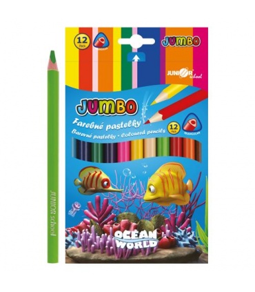 #T4567 junior-ocean-world-jumbo-pastelky-drevene-trojhranne-12-farieb