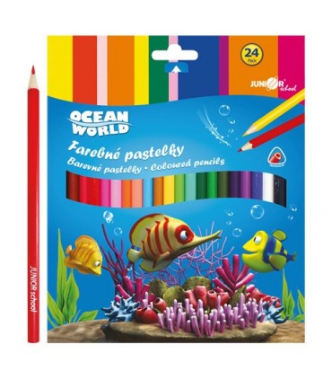 #T4250 junior-ocean-world-pastelky-drevene-trojhranne-24-farieb