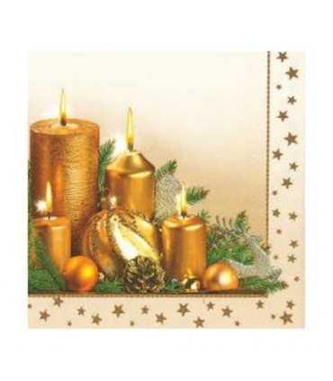 #T15915 maki-slgw-014201-gold-christmas-candles-servitky-33x33cm-3-vrstvove-vianocne-20ks