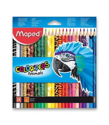 #T4244 maped-color-peps-animals-pastelky-drevene-trojhranne-24-farieb