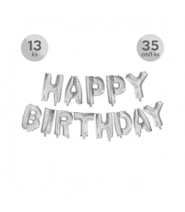 #T12135 narodeninovy-balon-happy-birthday-35cm-strieborny-obsahuje-13-balonov-pismena-happy-birthday