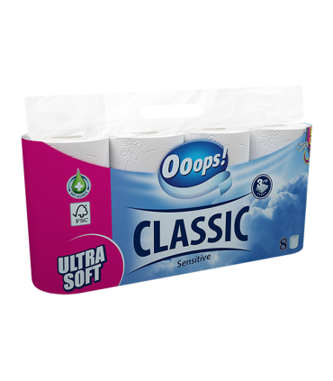 #T4657 ooops-classic-sensitive-toaletny-papier-8rol-3-vrstvy-100-celuloza-140-utrzkov-putko