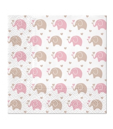 #T8648 paw-sdl125604-baby-elephants-pink-servitky-33x33cm-3-vrstvove-20ks