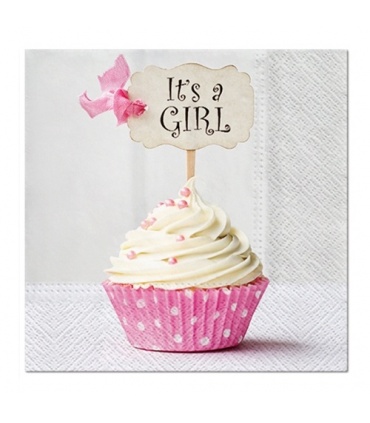 #T6869 paw-sdl150900-pink-cupcake-it-s-a-girl-servitky-33x33cm-3-vrstvove-20ks