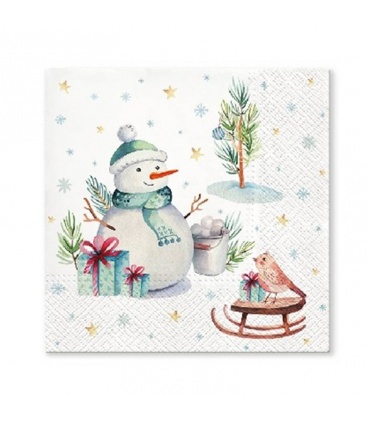 #T15975 paw-tete-a-tete-tl834000-lovely-snowman-servitky-33x33cm-3-vrstvove-vianocne-20ks