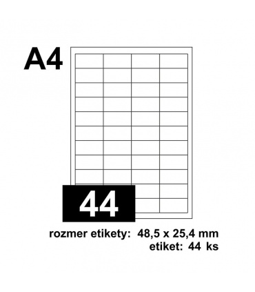 #T7174 print-etikety-a4-biele-485x254mm-44-etikiet-harok-s-okrajom-po-obvode-100-harkov